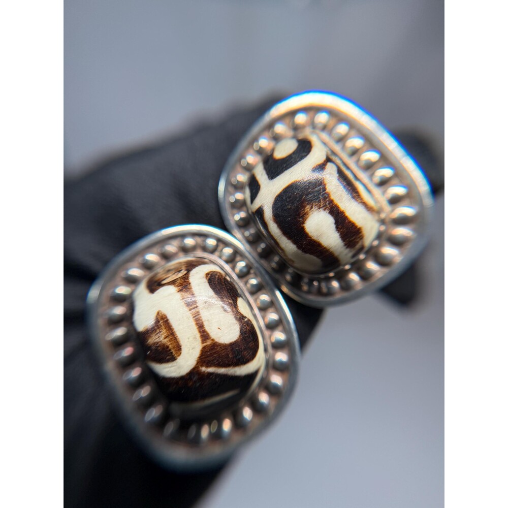 Sajen 925 Sterling Silver Zebra Jasper Earrings Statement Cabochon Stud 1.25"